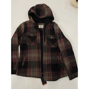 Women's Hooded Shacket Berber Lined Shirt Jacket Large Licorice Root Plaid NWT